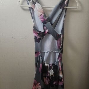 Charlotte Russe Gray Floral Dress with Pink Accents
